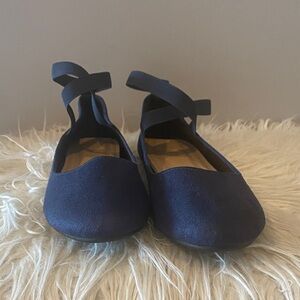 Navy Blue Ballet Flats with Ankle Strap